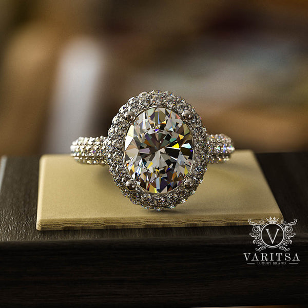 4.22ct Oval Diamond Double Halo Gold Engagement Ring - 03US27
